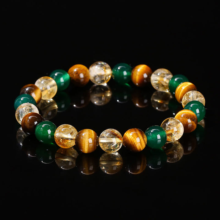 Buddha Stones Vari braccialetti di fiducia in occhio di tigre - Occhio di tigre, agata verde e citrino (circonferenza del polso: 16-17 cm) - 12 millimetri - image 122