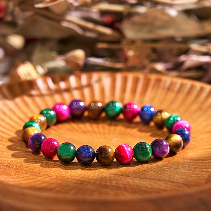 Bracciale della calma con vari cristalli di pietra di Buddha, malachite, lazurite, lapislazzuli, emimorfite - Occhio di tigre colorato (circonferenza del polso: 14-16 cm) - image 131