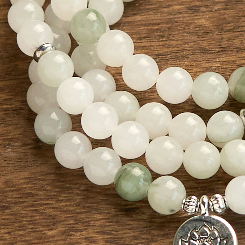Buddha Stones 108 Mala Beads Braccialetto di giada naturale Tianshan Lotus Luck