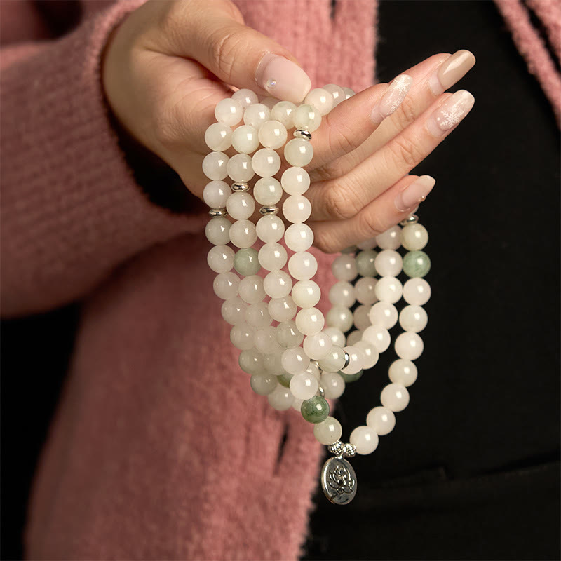 Buddha Stones 108 Mala Beads Braccialetto di giada naturale Tianshan Lotus Luck