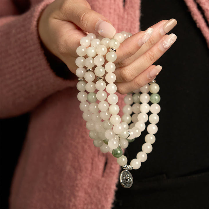 Buddha Stones 108 Mala Beads Braccialetto di giada naturale Tianshan Lotus Luck