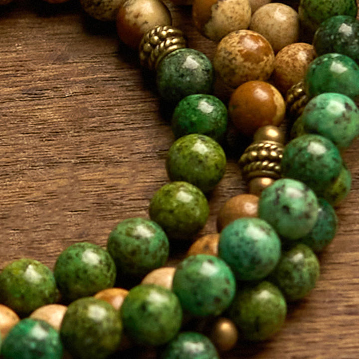 Buddha Stones 108 Mala Beads Pietra Naturale Jasper Turchese Lotus Braccialetto Positivo