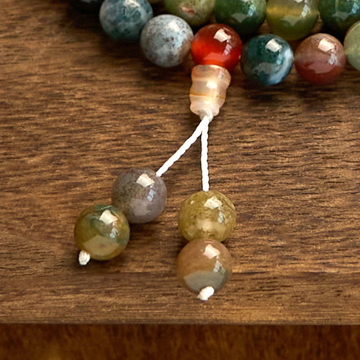 Buddha Stones 108 Mala Beads Pietra naturale Agata muschiata Bracciale multigiro di guarigione
