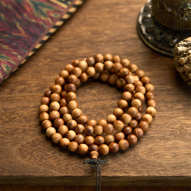 Buddha Stones 108 Mala Beads Lightning Strike Peach Wood Braccialetto di protezione lucidato a mano - Bracciale Lightning Strike in legno di pesco (circonferenza del polso: 14-16 cm) - image 0