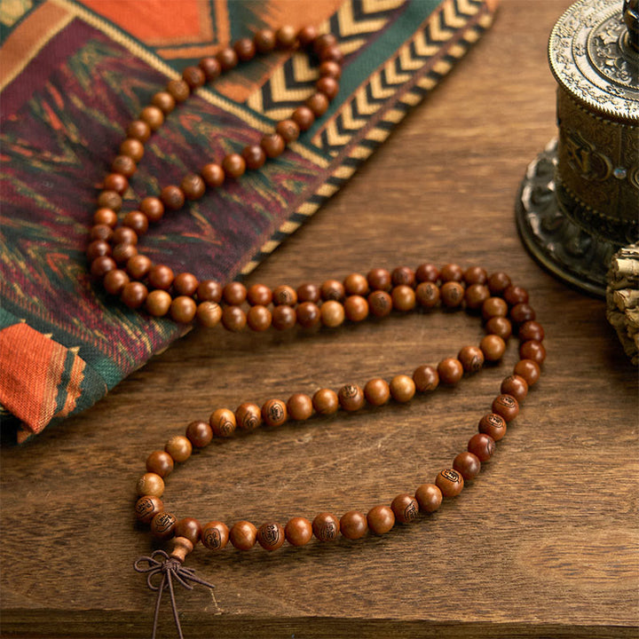Buddha Stones 108 Mala Beads Legno di Giuggiola Fulmineo Braccialetto di Protezione Mantra Luce Dorata