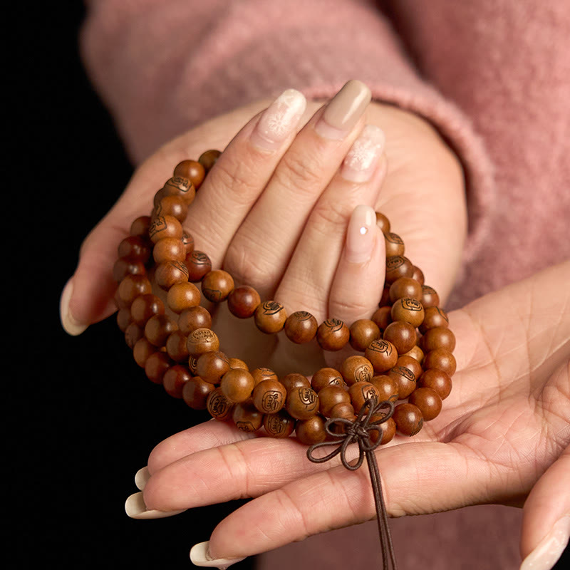 Buddha Stones 108 Mala Beads Legno di Giuggiola Fulmineo Braccialetto di Protezione Mantra Luce Dorata