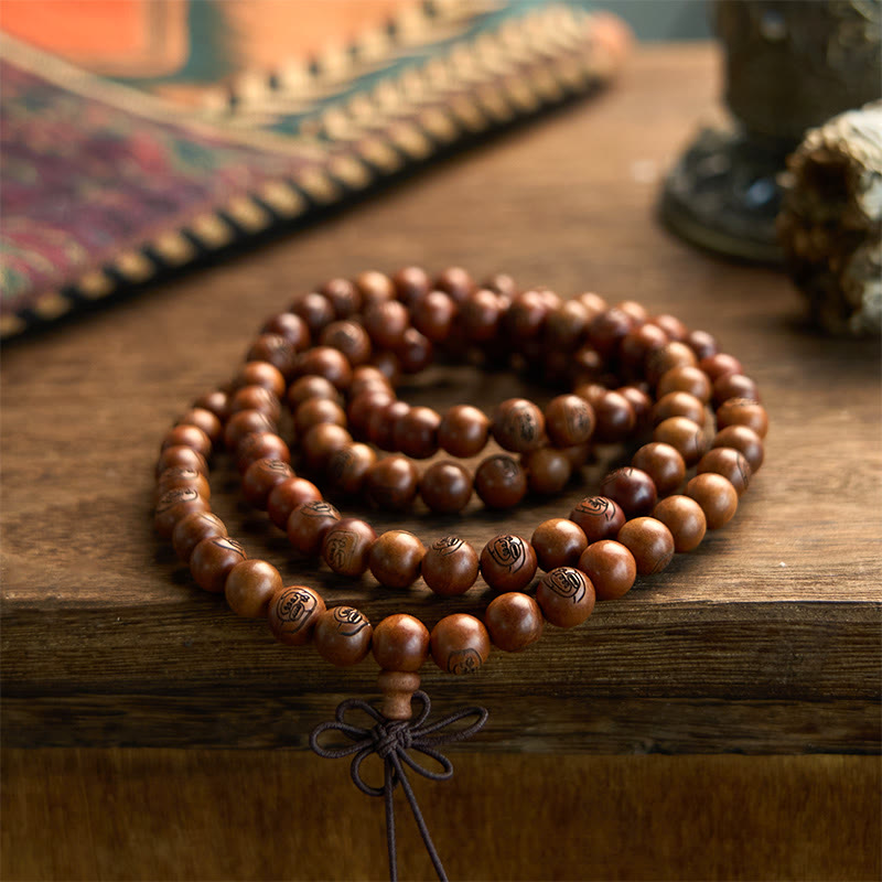 Buddha Stones 108 Mala Beads Legno di Giuggiola Fulmineo Braccialetto di Protezione Mantra Luce Dorata