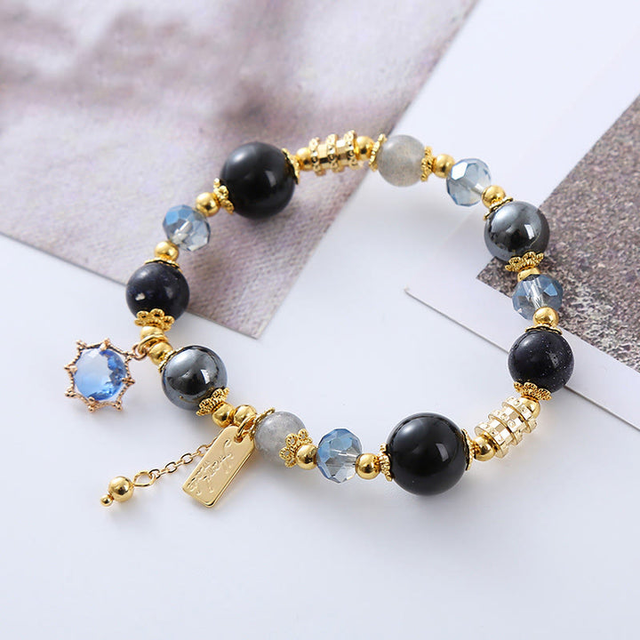 Bracciale Buddha Stones Naturale Ossidiana Nera Ematite Blu Arenaria Forza