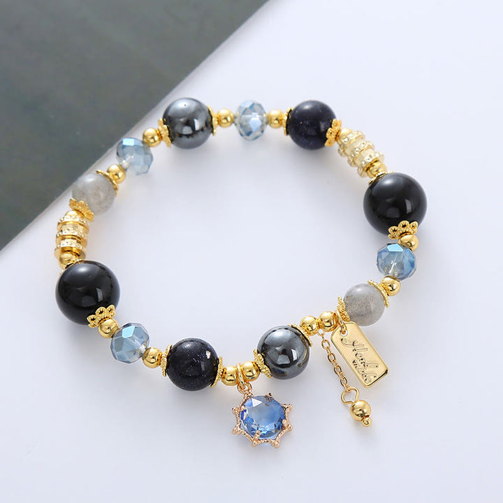 Bracciale Buddha Stones Naturale Ossidiana Nera Ematite Blu Arenaria Forza