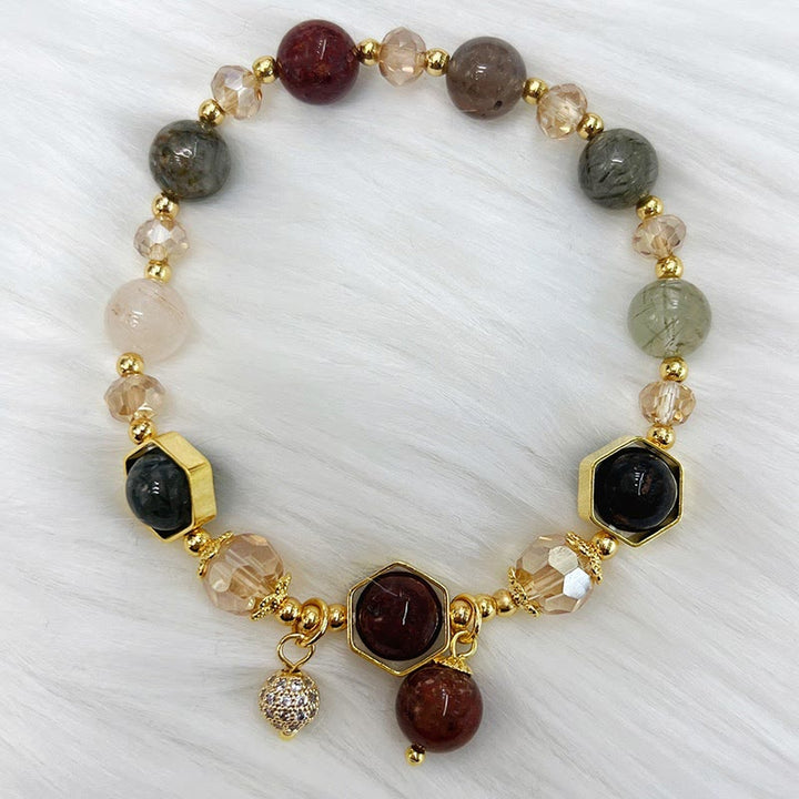 Braccialetto di protezione in quarzo rutilato colorato naturale Buddha Stones Ametista