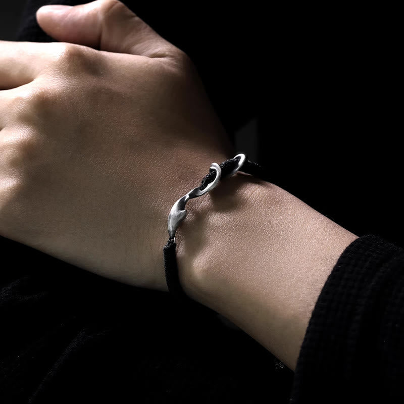 Braccialetto di protezione in corda di cera nera con squalo in argento sterling 999 Buddha Stones - image 5