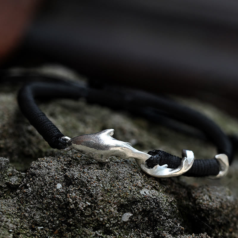 Braccialetto di protezione in corda di cera nera con squalo in argento sterling 999 Buddha Stones - image 16