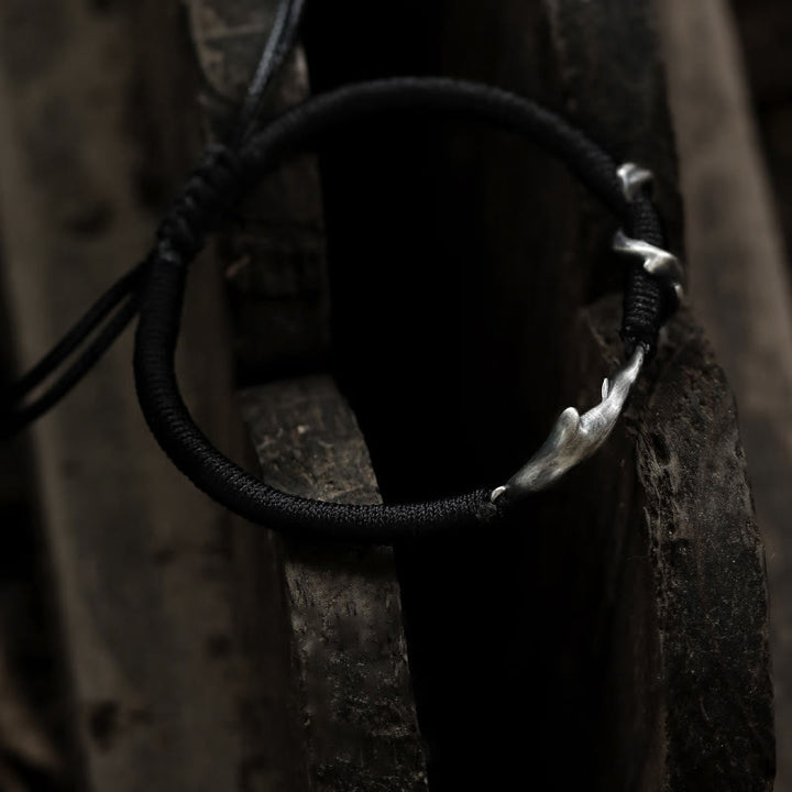 Braccialetto di protezione in corda di cera nera con squalo in argento sterling 999 Buddha Stones - image 10