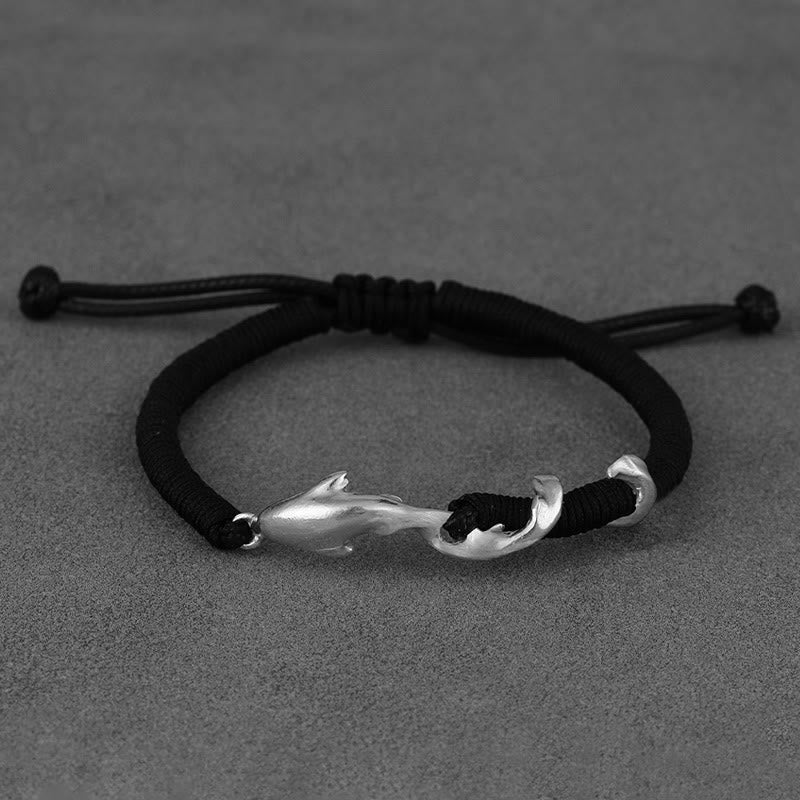 Braccialetto di protezione in corda di cera nera con squalo in argento sterling 999 Buddha Stones - Cordino in argento sterling 999 color bianco argento (circonferenza del polso: 13-22 cm) - image 15
