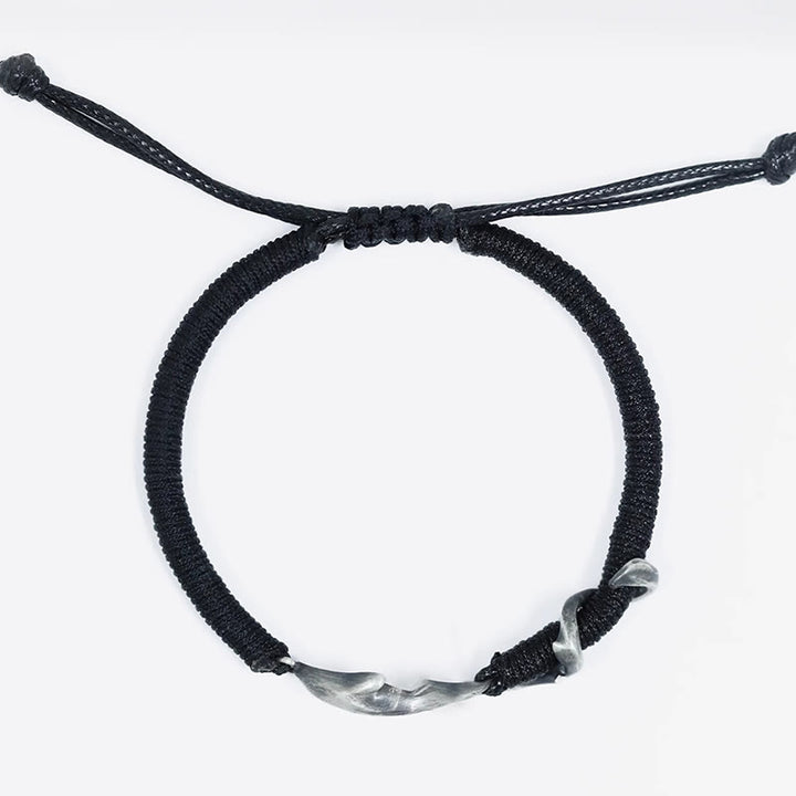 Braccialetto di protezione in corda di cera nera con squalo in argento sterling 999 Buddha Stones - image 4