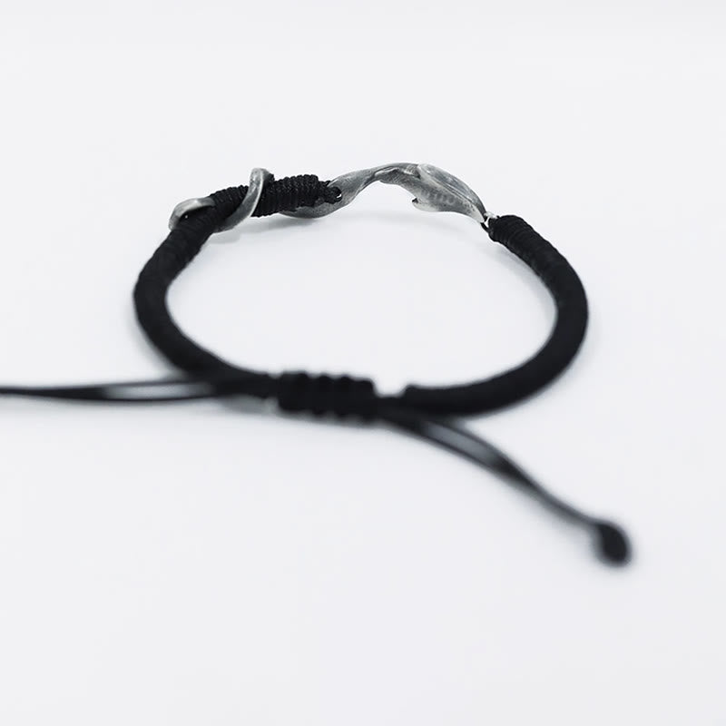 Braccialetto di protezione in corda di cera nera con squalo in argento sterling 999 Buddha Stones - image 9