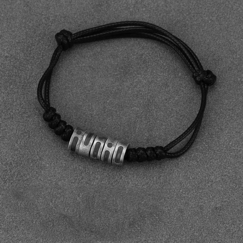 Braccialetto di benedizione in corda di cera con codice Morse in argento sterling 999 Buddha Stones - Corda cerata nera in argento sterling 999 (circonferenza polso: 14-21 cm) - Codice Morse: FORTUNATO - image 1
