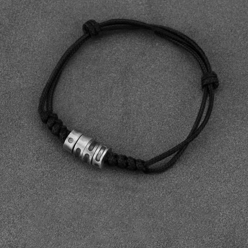 Braccialetto di benedizione in corda di cera con codice Morse in argento sterling 999 Buddha Stones - Corda cerata nera in argento sterling 999 (circonferenza polso: 14-21 cm) - Codice Morse: AMORE - image 0