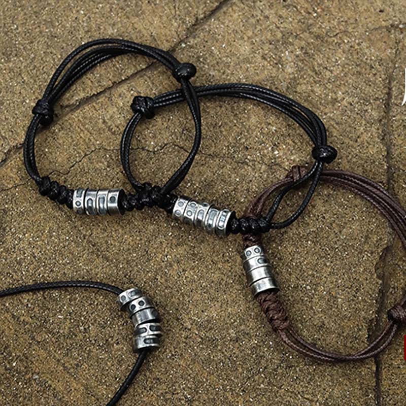 Braccialetto di benedizione in corda di cera con codice Morse in argento sterling 999 Buddha Stones - image 19
