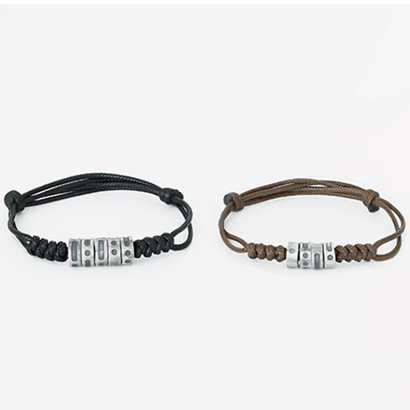 Braccialetto di benedizione in corda di cera con codice Morse in argento sterling 999 Buddha Stones - image 13