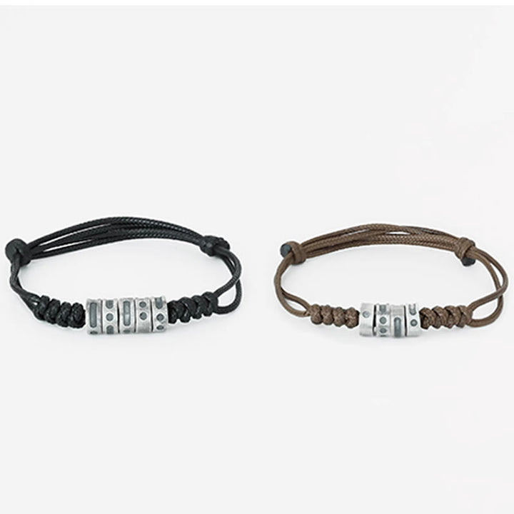 Braccialetto di benedizione in corda di cera con codice Morse in argento sterling 999 Buddha Stones - image 13