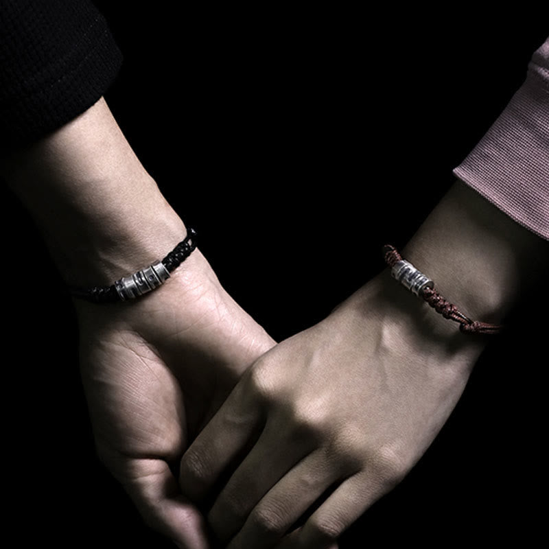 Braccialetto di benedizione in corda di cera con codice Morse in argento sterling 999 Buddha Stones - image 16