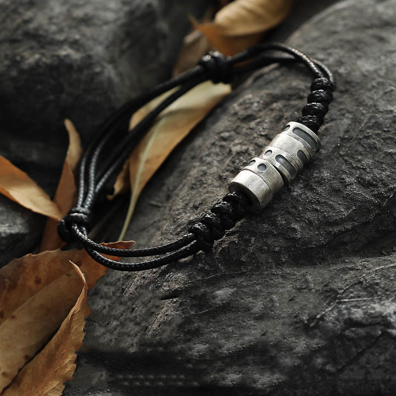 Braccialetto di benedizione in corda di cera con codice Morse in argento sterling 999 Buddha Stones - image 2