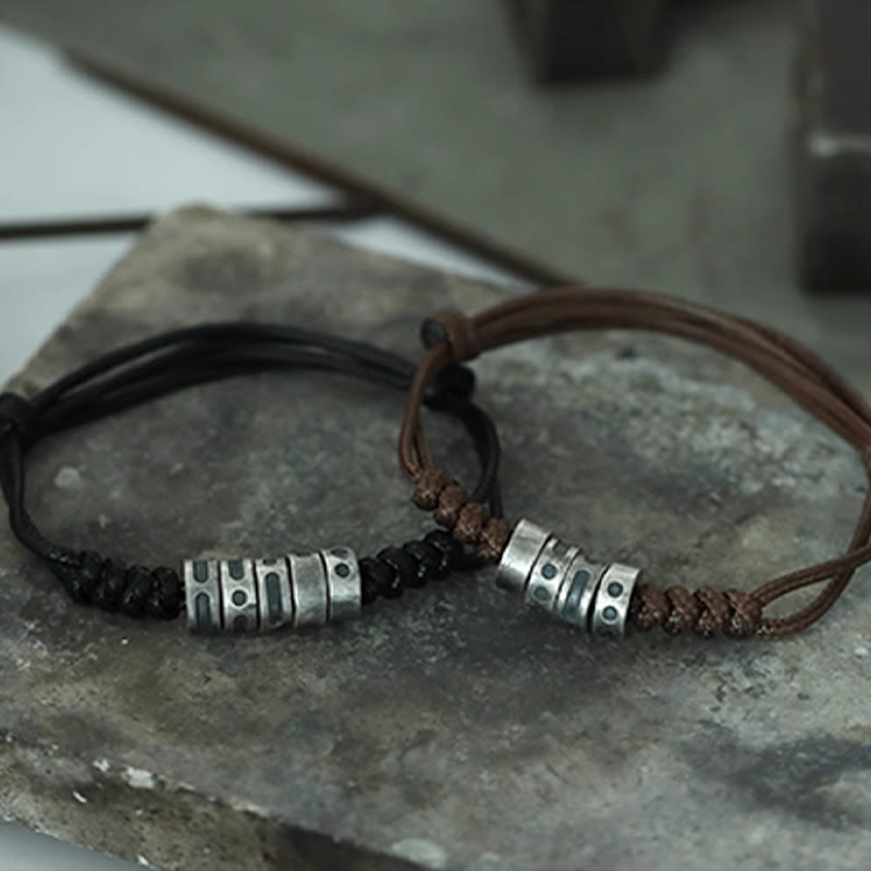 Braccialetto di benedizione in corda di cera con codice Morse in argento sterling 999 Buddha Stones - image 20