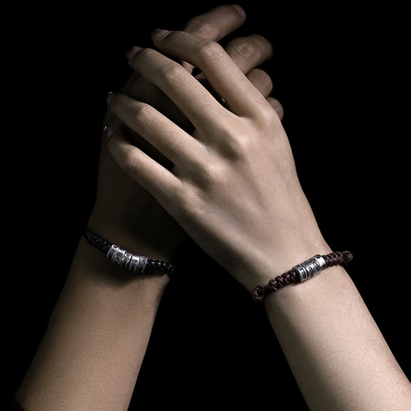 Braccialetto di benedizione in corda di cera con codice Morse in argento sterling 999 Buddha Stones - image 15