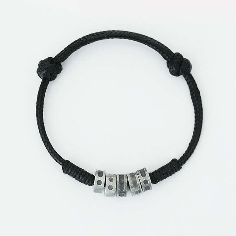 Braccialetto di benedizione in corda di cera con codice Morse in argento sterling 999 Buddha Stones - image 3