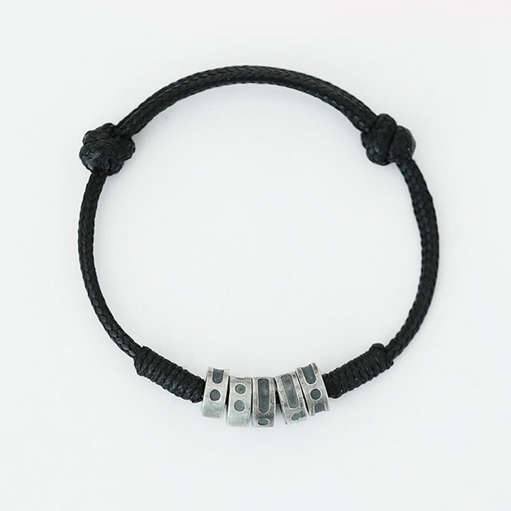 Braccialetto di benedizione in corda di cera con codice Morse in argento sterling 999 Buddha Stones - image 3