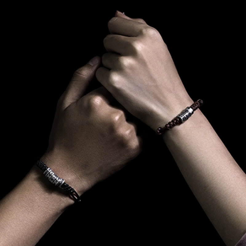 Braccialetto di benedizione in corda di cera con codice Morse in argento sterling 999 Buddha Stones - image 14