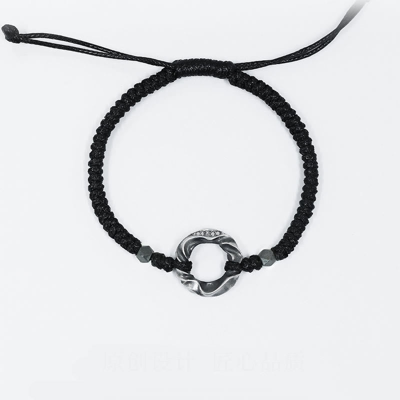 Braccialetto di protezione in corda di cera nera con fibbia della pace in argento sterling 999 Buddha Stones - image 12