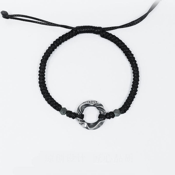 Braccialetto di protezione in corda di cera nera con fibbia della pace in argento sterling 999 Buddha Stones - image 12