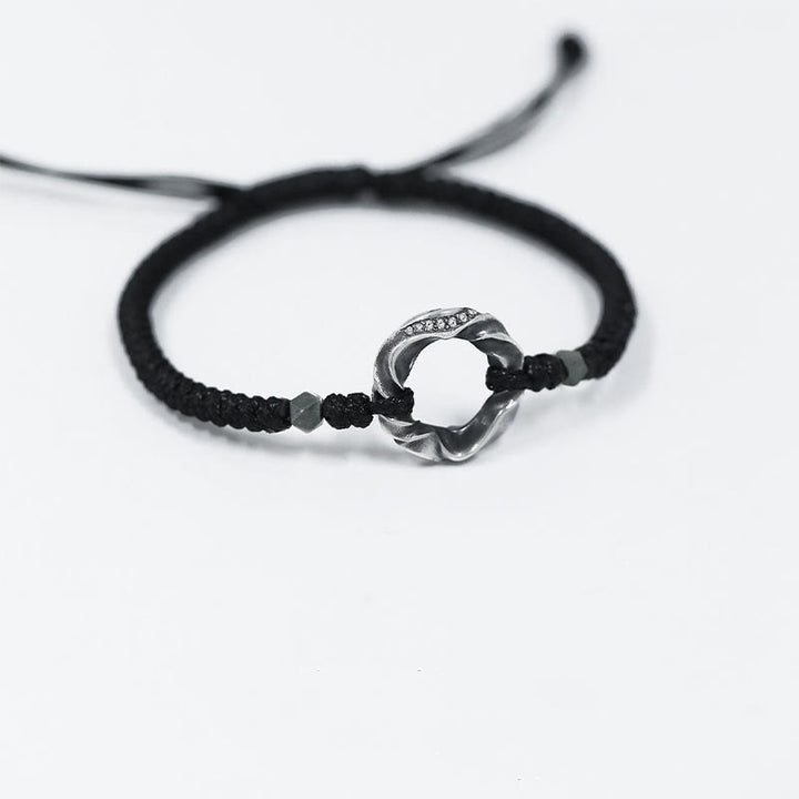 Braccialetto di protezione in corda di cera nera con fibbia della pace in argento sterling 999 Buddha Stones - image 11