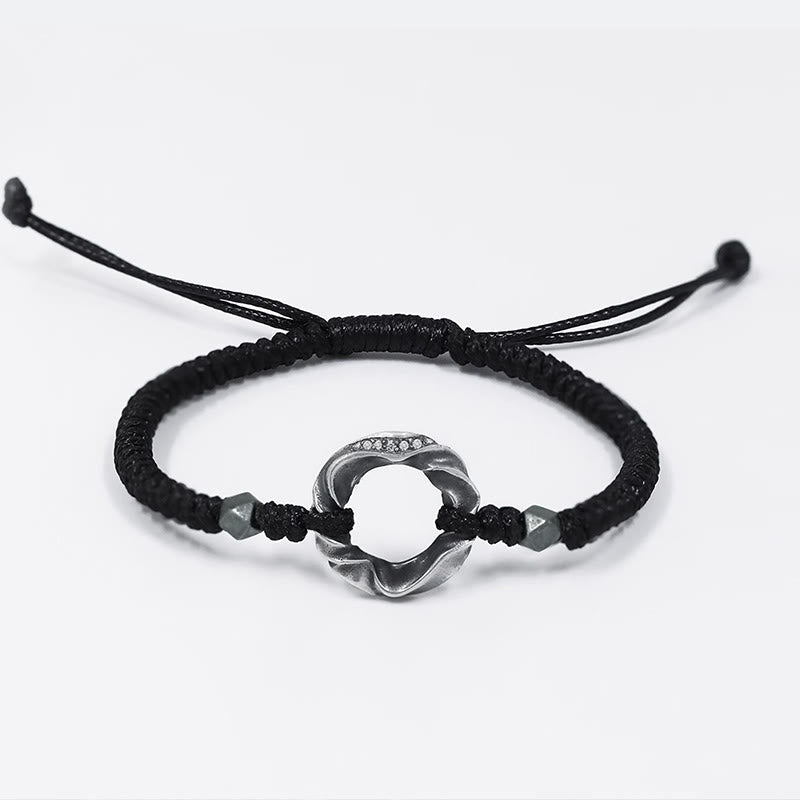 Braccialetto di protezione in corda di cera nera con fibbia della pace in argento sterling 999 Buddha Stones - image 9