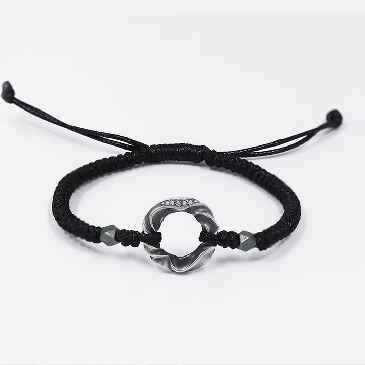 Braccialetto di protezione in corda di cera nera con fibbia della pace in argento sterling 999 Buddha Stones - image 9