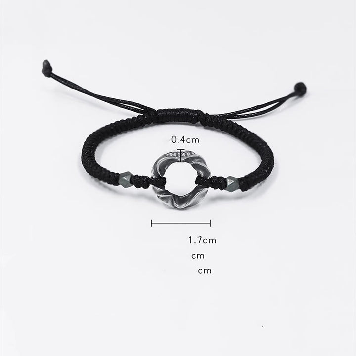 Braccialetto di protezione in corda di cera nera con fibbia della pace in argento sterling 999 Buddha Stones - image 8