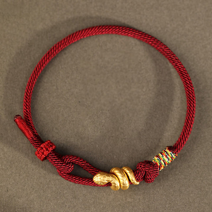 Braccialetto intrecciato con corda di protezione dalla fortuna fatto a mano con design dell'anno del serpente , Buddha Stones , oro 999 - image 3