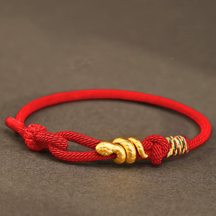 Braccialetto intrecciato con corda di protezione dalla fortuna fatto a mano con design dell'anno del serpente , Buddha Stones , oro 999 - Rosso - 17-19 cm - Oro 0,48 g - image 14