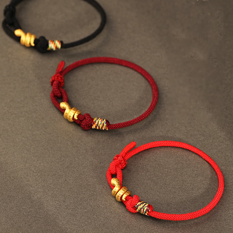 Braccialetto intrecciato con corda di protezione dalla fortuna fatto a mano con design dell'anno del serpente , Buddha Stones , oro 999 - image 21