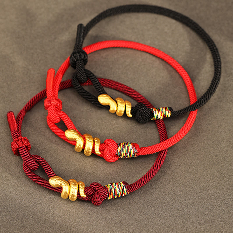 Braccialetto intrecciato con corda di protezione dalla fortuna fatto a mano con design dell'anno del serpente , Buddha Stones , oro 999 - image 1