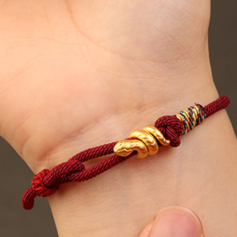 Braccialetto intrecciato con corda di protezione dalla fortuna fatto a mano con design dell'anno del serpente , Buddha Stones , oro 999 - image 9