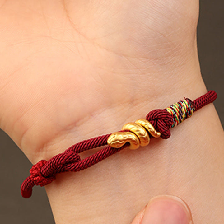 Braccialetto intrecciato con corda di protezione dalla fortuna fatto a mano con design dell'anno del serpente , Buddha Stones , oro 999 - image 9