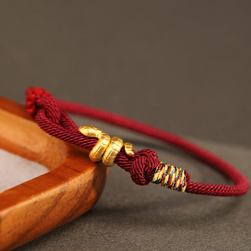 Braccialetto intrecciato con corda di protezione dalla fortuna fatto a mano con design dell'anno del serpente , Buddha Stones , oro 999 - image 2