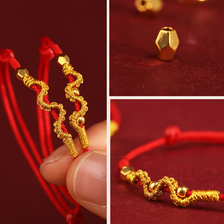 Buddha Stones 999 Oro Anno del Serpente Fatto a Mano Fortuna Forza Braccialetto Intrecciato Cavigliera - image 12