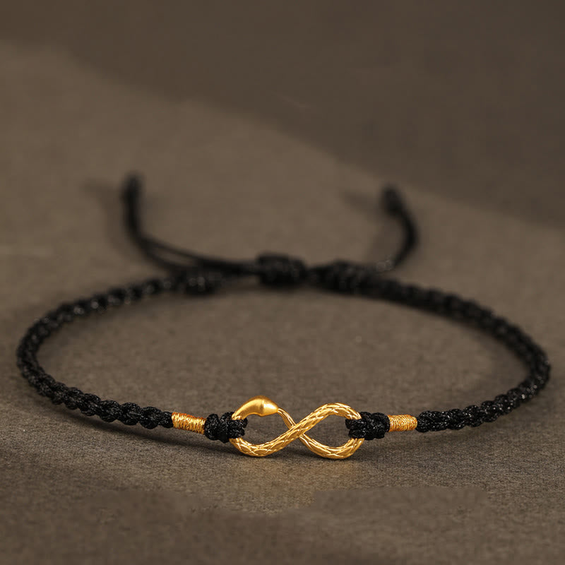 Buddha Stones 999 Oro Anno del Serpente Eterno Nodo Infinito Braccialetto Fatto a Mano della Fortuna - Serpente d'oro 999 - Nero (circonferenza polso 14-18 cm) - image 6