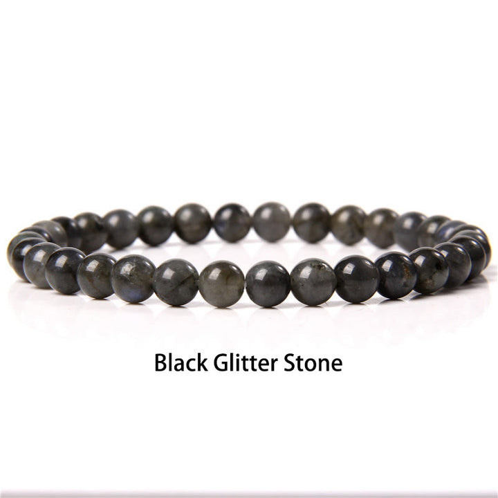 Buddha Stones 6mm Varie Pietre Cristallo Nero Glitter Pietra Occhio di Tigre Rosso Perline Braccialetto di Protezione - Pietra nera glitterata - 6 mm (circonferenza del polso 14-16 cm) - image 2