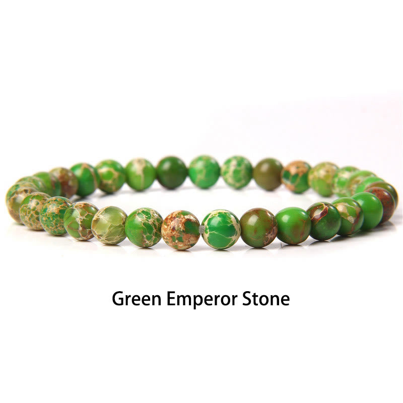 Buddha Stones 6mm Varie Pietre Cristallo Nero Glitter Pietra Occhio di Tigre Rosso Perline Braccialetto di Protezione - Pietra dell'Imperatore Verde - 6 mm (circonferenza del polso 14-16 cm) - image 11