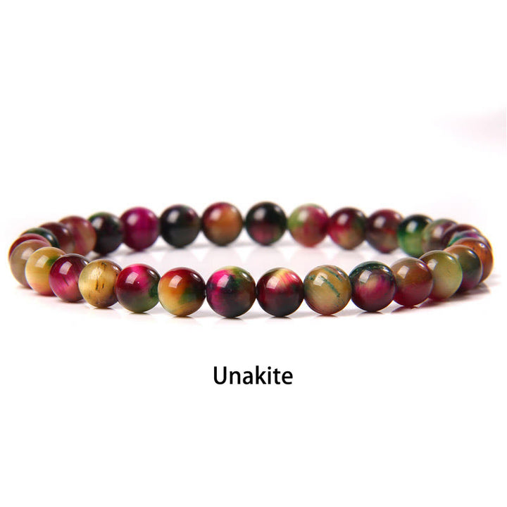 Buddha Stones 6mm Varie Pietre Cristallo Nero Glitter Pietra Occhio di Tigre Rosso Perline Braccialetto di Protezione - Unakite - 6 mm (circonferenza del polso 14-16 cm) - image 7